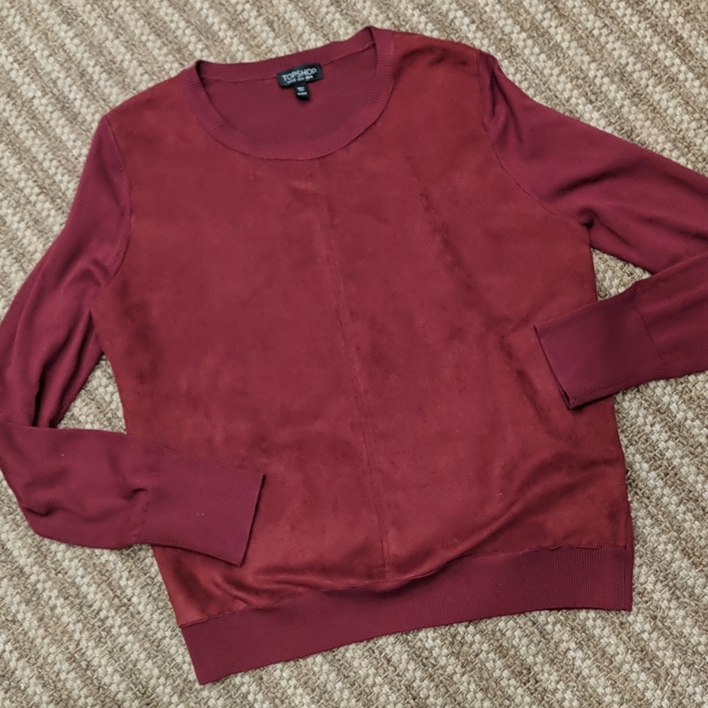 Topshop Faux Suede Knit Top Sz 10 US - Picture 1 of 4